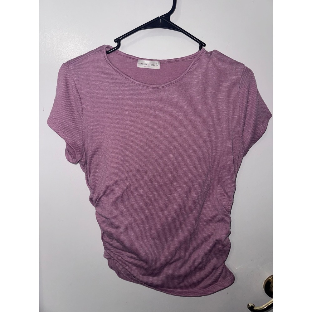 Frankee & Skylarr Womens XL Mauve Pink Ruched Side Ribbed Short Sleeve Top